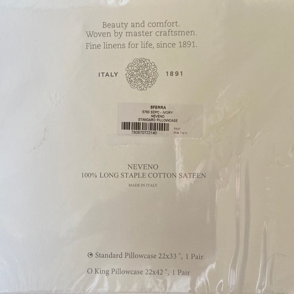 SFERRA Neveno Standard Pillowcase, Pair - Made in Italy. Color: Ivory - Picture 4 of 4